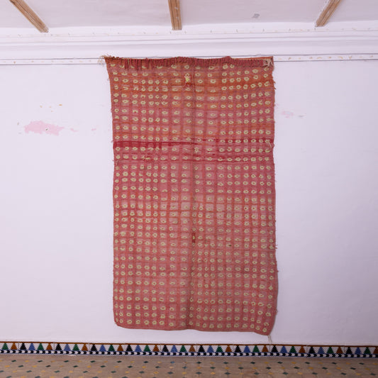 Vintage Moroccan Berber Rug – Handwoven Wool Carpet – Red & Beige Geometric Pattern – Unique Bohemian Decor