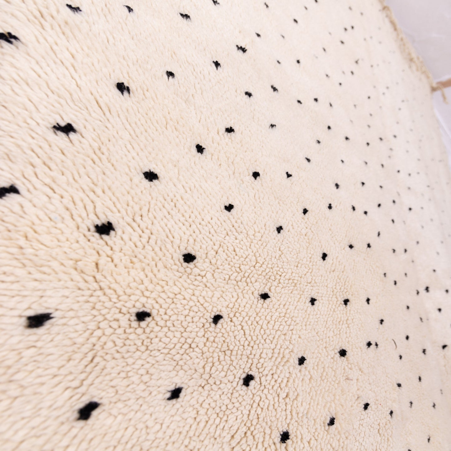 Handmade Mrirt Rug – 100% Wool Moroccan Berber Carpet – Cream & Black Polka Dot Wool Rug – Luxury Minimalist & Modern Home Decor