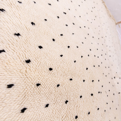 Handmade Mrirt Rug – 100% Wool Moroccan Berber Carpet – Cream & Black Polka Dot Wool Rug – Luxury Minimalist & Modern Home Decor