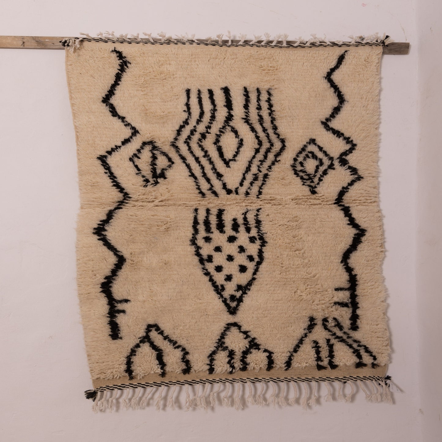 Black & White Azilal Rug - Handmade Moroccan Berber Carpet - Abstract Wool and Cotton Wall or Floor Decor
