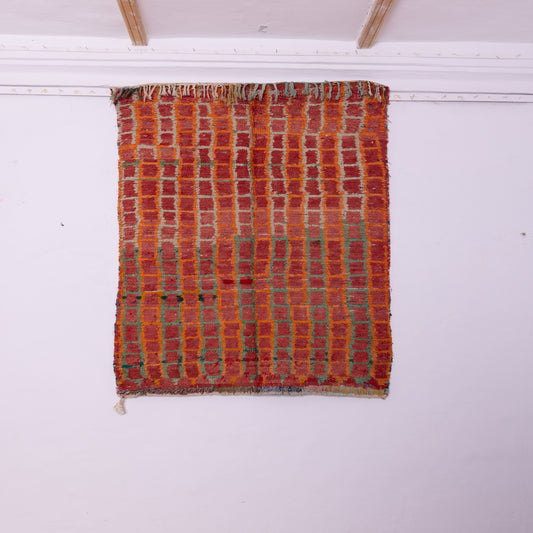 Vintage Bjaad Moroccan Rug - Handwoven Berber Wool Carpet - Authentic Tribal Geometric Design - Warm Toned Boho Area Rug - One-of-a-Kind Handmade Decor