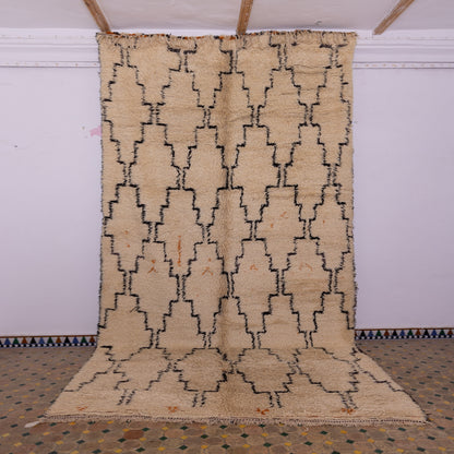 Authentic Handwoven Moroccan Beni Ourain Rug – Geometric Berber Wool Carpet ;  15,09 ft / 6,56 ft