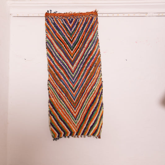 Vintage Moroccan Corridor Rug - Bold Chevron Runner in Multicolor Stripes - Handwoven Wool Hallway Berber Carpet