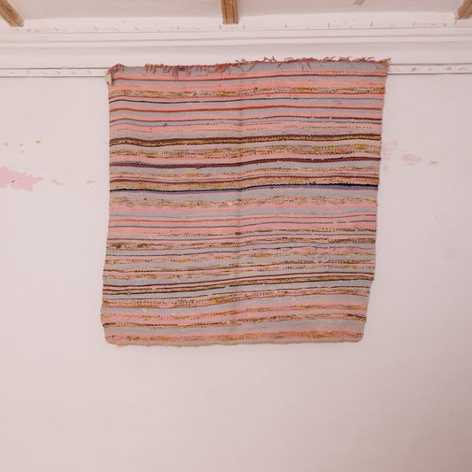 Vintage Moroccan Boucherouite Rug – Handwoven Striped Bohemian Carpet, Soft Pastel Home Decor