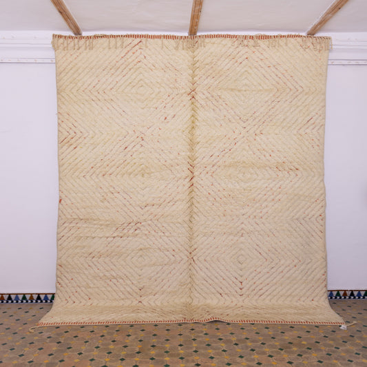 Authentic Handwoven Moroccan Mrirt Rug – Luxurious Creamy Wool Berber Carpet with Subtle Red Accents