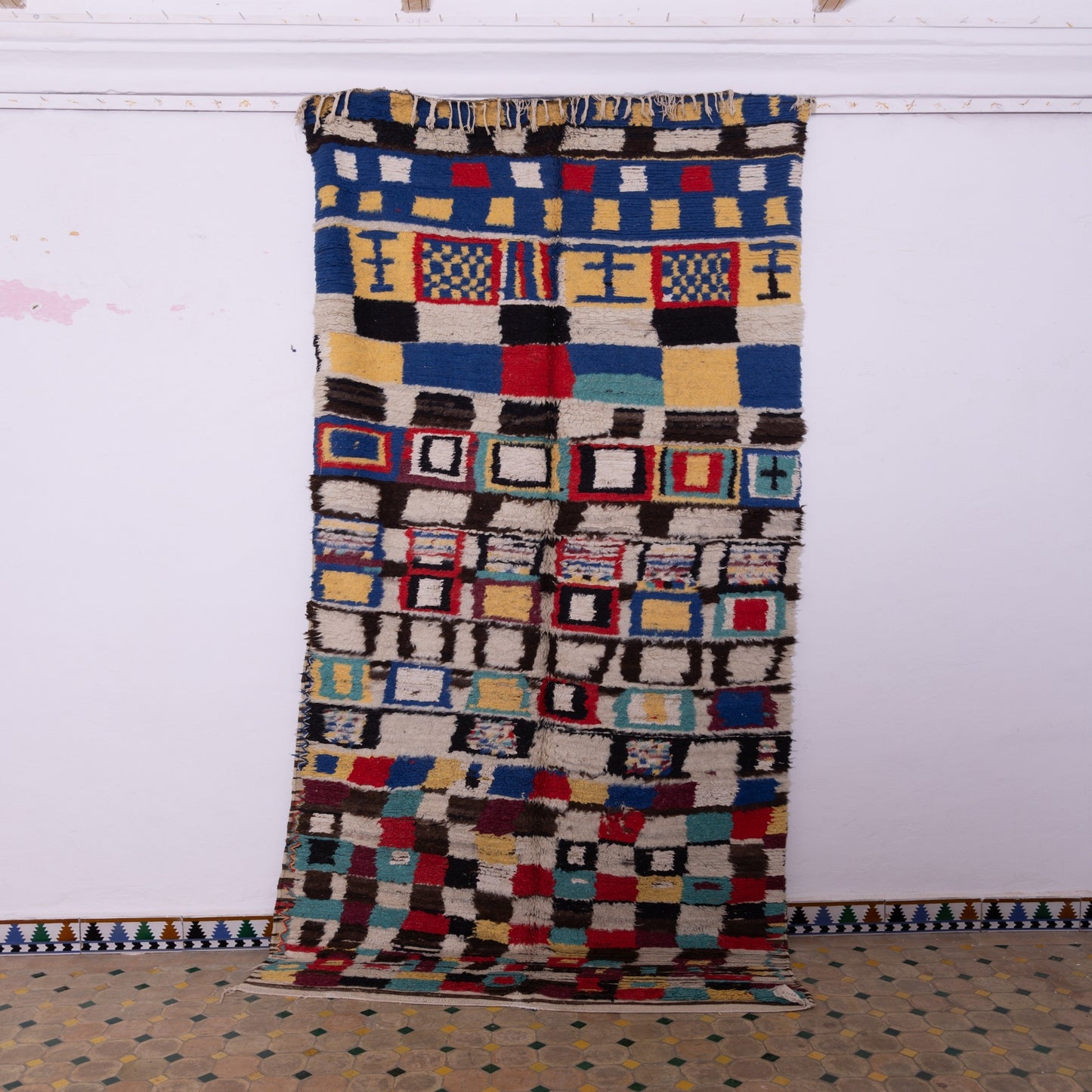Vintage Moroccan Azilal Rug with Patchwork Geometry