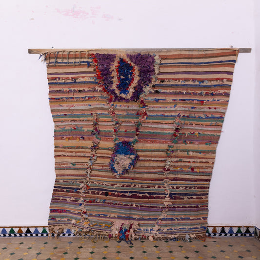 Vintage Moroccan Boucherouite Rug – Handmade Striped Berber Carpet – Colorful Upcycled Textile Rug – Unique Boho Chic Home Décor