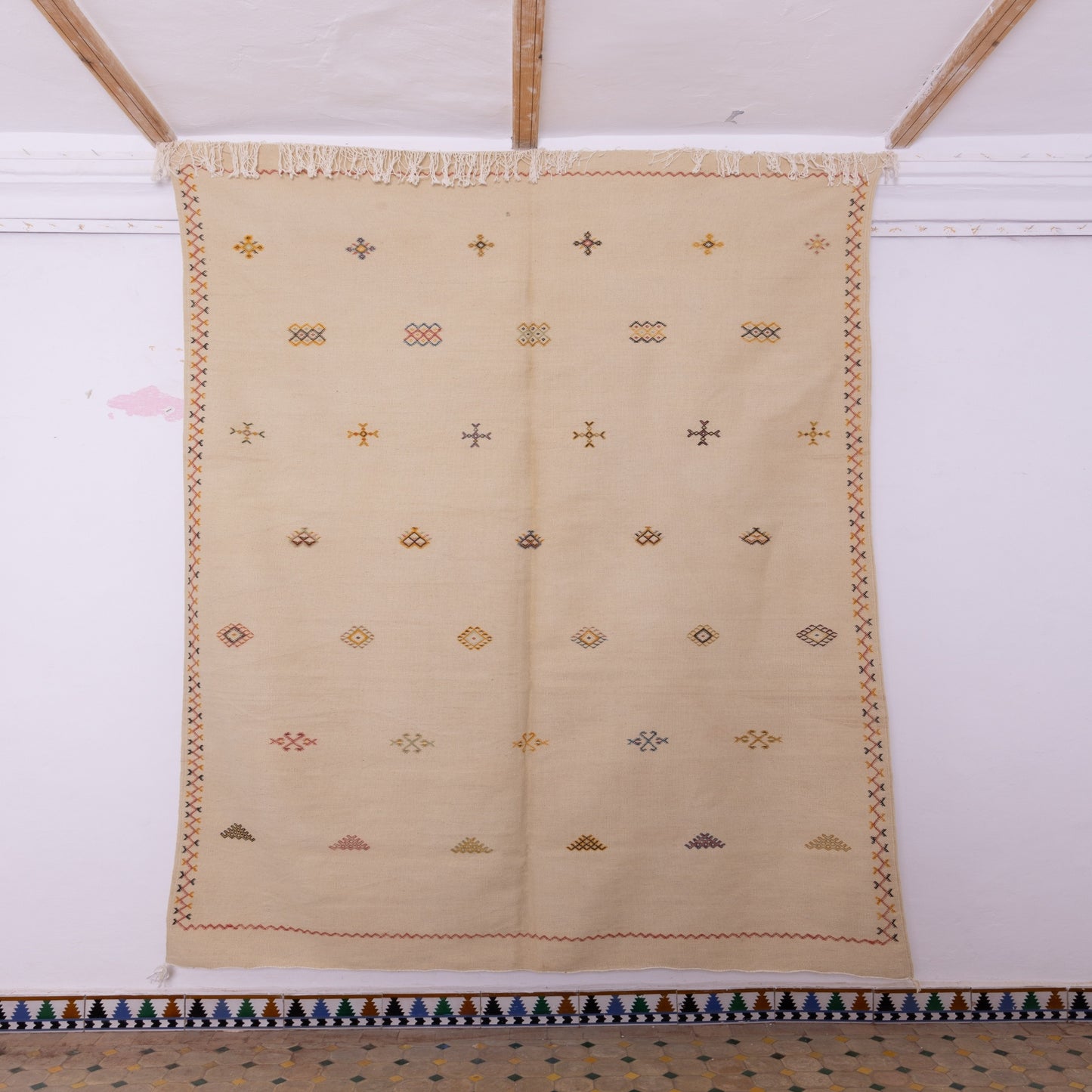 Handwoven Moroccan Akhnif Rug – Elegant Cream Berber Wool Carpet ; 10,01 ft / 6,56 ft