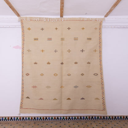 Handwoven Moroccan Akhnif Rug – Elegant Cream Berber Wool Carpet ; 10,01 ft / 6,56 ft