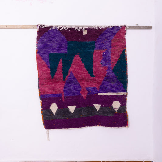 Dark Toned Boujad Rug – New Moroccan Wool Rug – Plum, Violet & Teal Abstract Design – Handmade Berber Wall Hanging or Statement Rug