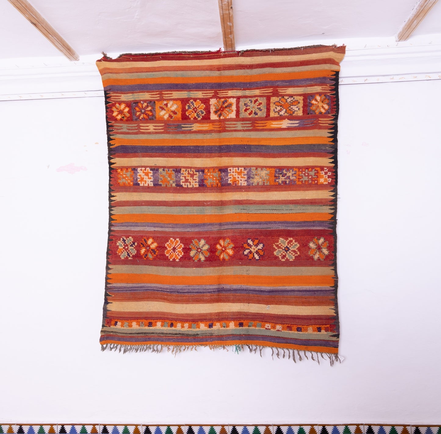 Vintage Moroccan Handwoven Rug – Rehamna Tribal Kilim ; 8,20 ft  / 4,92 ft