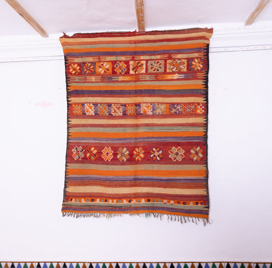 Vintage Moroccan Handwoven Rug – Rehamna Tribal Kilim