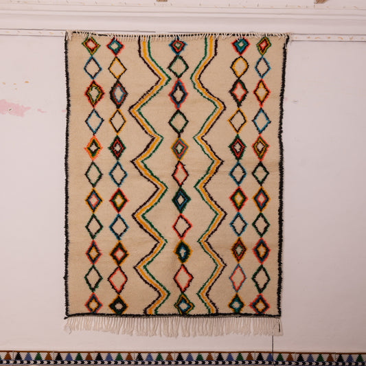 Colorful Diamond Azilal Rug - Handmade Moroccan Wool & Cotton Carpet - 80% Wool, 20% Cotton - Berber Geometric Runner