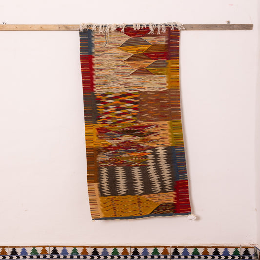 Moroccan Corridor Rug - Handwoven Runner - Mixed-Motif Patch Design