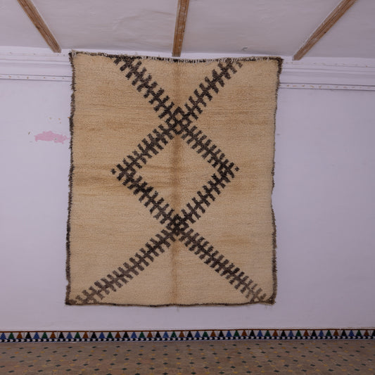 Vintage Beni Ourain Moroccan Rug - Handwoven Wool Berber Carpet with Bold Diamond Motif