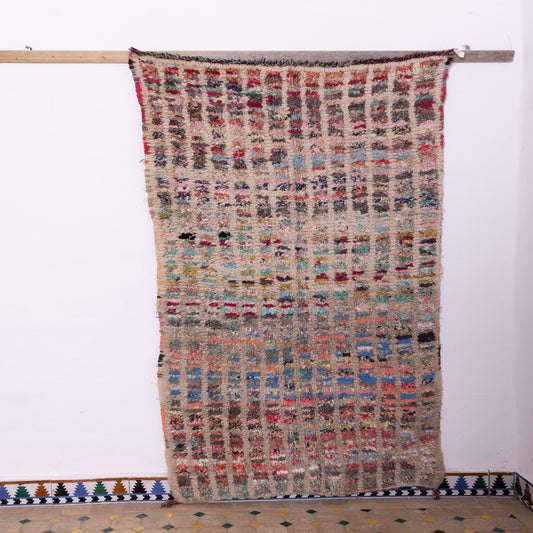 Vintage Azilal Moroccan Runner - Multicolored Checkered Boho Rug - Handwoven Wool Carpet from the Atlas Mountains