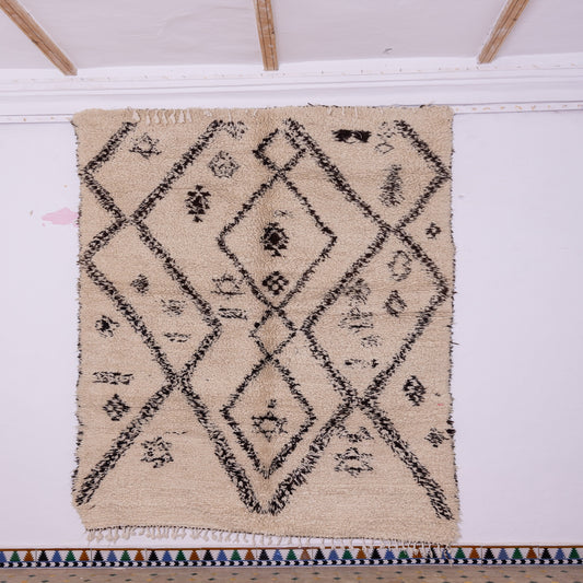 Vintage Moroccan Beni Ourain Rug – Handwoven Wool Berber Carpet – Geometric Diamond Pattern – Authentic Bohemian & Minimalist Decor