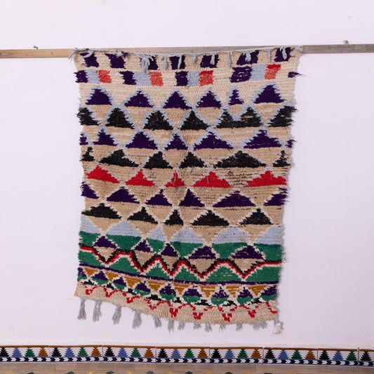 Nomad Peaks – Vintage Moroccan azilale Rug with Tribal Triangles and Fringed Edge