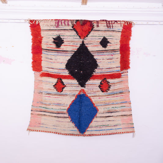 Vintage Bjaad Moroccan Rug – Handwoven Berber Carpet with Green & Yellow Tribal Motifs – Authentic Wool Home Decor