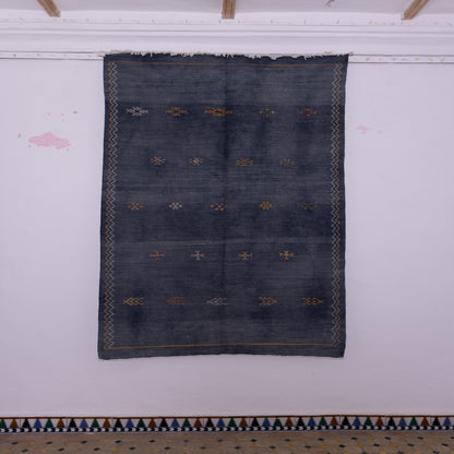Handwoven Moroccan Akhnif Rug – Deep Indigo Berber Wool & Cotton Carpet