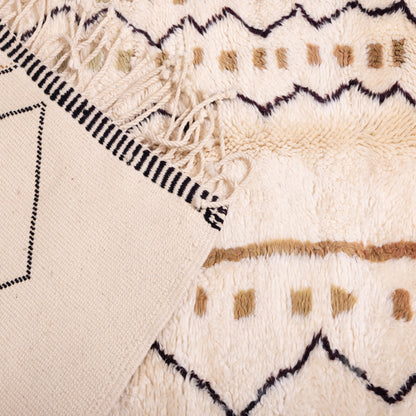 Handmade Mrirt Rug – 100% Wool Moroccan Berber Carpet – Cream & Black Tribal Geometric Wool Rug – Luxury Boho & Minimalist Home Decor