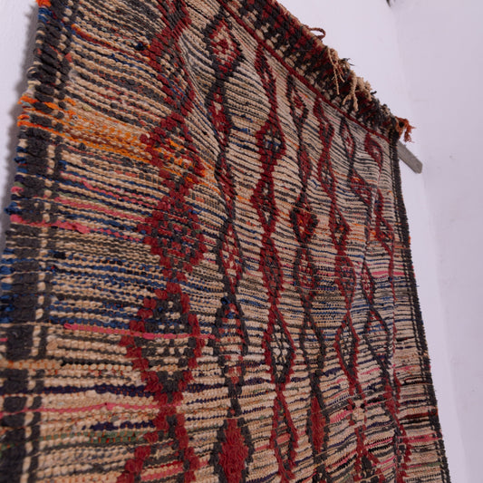 Vintage Boujad Rug – Handmade Moroccan Wool Carpet, Red & Black Diamond Pattern, Bohemian & Tribal Home Decor