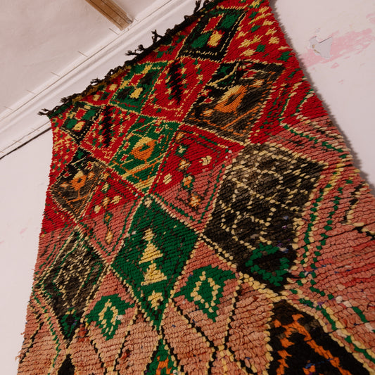 Vintage Moroccan Corridor Runner Rug - Handwoven Wool Carpet - Bold Geometric Diamond Design