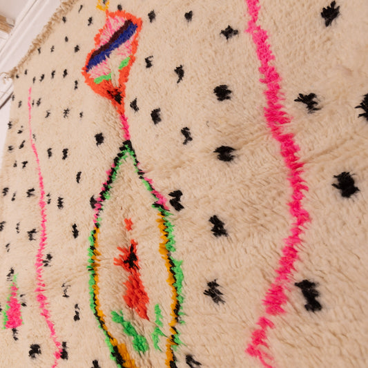 Azilal Wool Rug - Moroccan Handwoven Berber Carpet - Minimalist Tribal Art - 80% Wool 20% Cotton