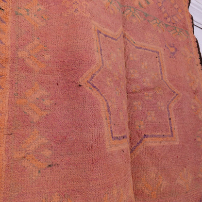 Vintage Moroccan Rehamna Rug – Handmade Berber Wool Carpet with Fiery Red & Orange Tones ; 9,51 ft / 4,92 ft