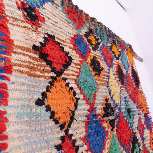 Handwoven Vintage Moroccan Berber Rug – Colorful Geometric Boucherouite Carpet