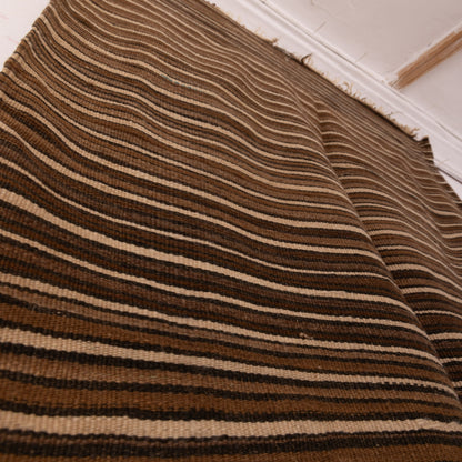 Vintage Moroccan Wool Blanket | Handwoven Berber Striped Throw | Nomadic Kilim Rug ; 7,55 ft / 4,10 ft