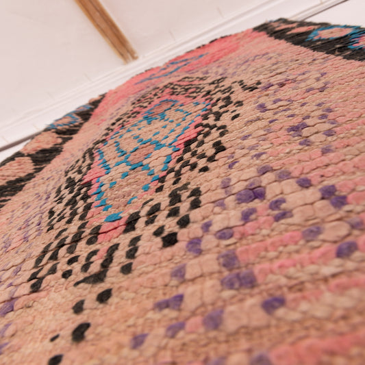 Vintage Moroccan Corridor Rug - Pink & Indigo Tribal Runner - Berber Hallway Carpet