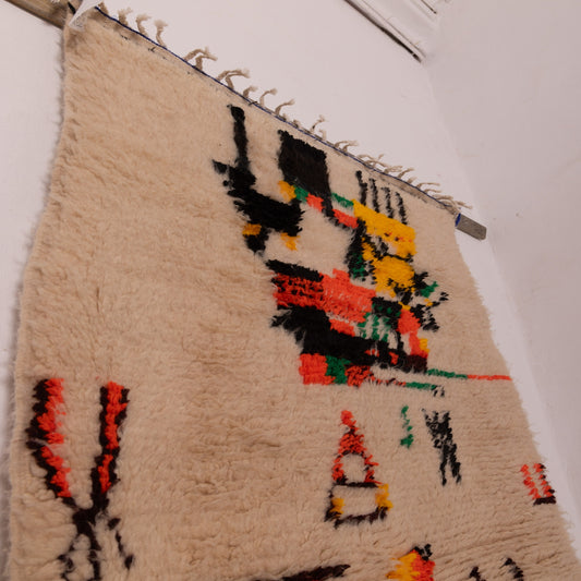 Modern Abstract Azilal Rug - Handmade Moroccan Wool & Cotton Carpet - Colorful Berber Art Decor