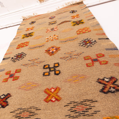 Moroccan Corridor Rug - Handwoven Runner - Tribal Motif Beige Base
