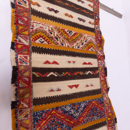 Handwoven Akhnif Moroccan Rug – Authentic Berber Kilim with Tribal Motifs ; 7,38 ft / 2,30 ft