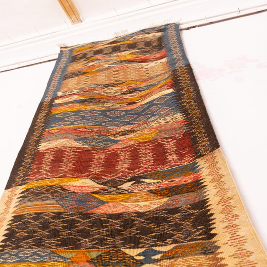 Moroccan Corridor Rug - Handwoven Runner - Earthy Tones & Geometric Panels