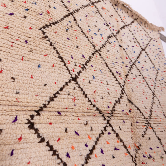 Vintage Azilal Rug with Diamond Lattice & Confetti Accents - Handwoven Wool Moroccan Carpet - Minimal Boho Style