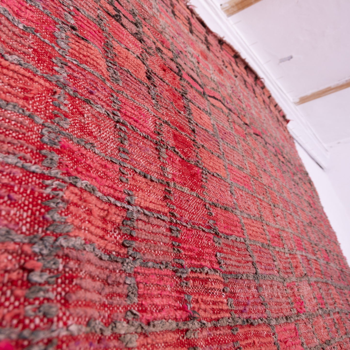 Vintage Moroccan Bjaad Rug – Handwoven Wool Rug in Deep Red & Black Geometric Design – Authentic Berber Carpet