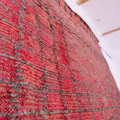 Vintage Moroccan Bjaad Rug – Handwoven Wool Rug in Deep Red & Black Geometric Design – Authentic Berber Carpet