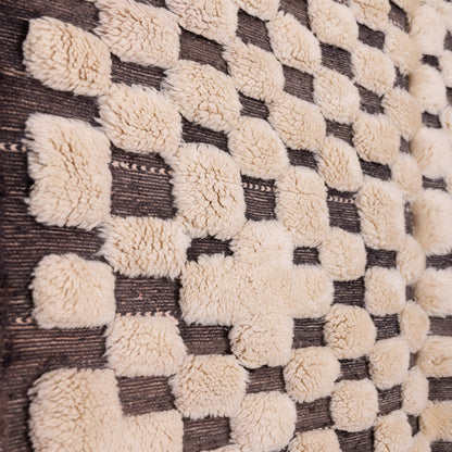Handmade Mrirt Rug – 100% Wool Moroccan Berber Carpet – Checkerboard Black & Cream Wool Rug – Luxury Modern & Boho Home Decor