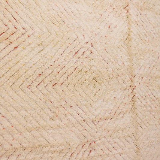 Authentic Handwoven Moroccan Mrirt Rug – Luxurious Creamy Wool Berber Carpet with Subtle Red Accents