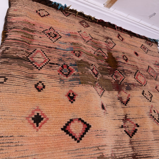 Vintage Moroccan Boujad Rug – Handwoven Wool with Tribal Diamond Patterns – Authentic Berber Art