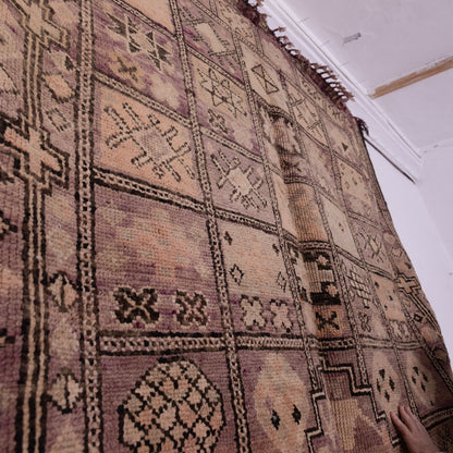 Vintage Moroccan Berber Rug – Handwoven Wool with Intricate Tribal Symbols – Unique Checkerboard Design in Earthy Tones