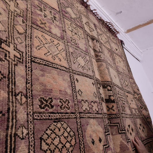 Vintage Moroccan Berber Rug – Handwoven Wool with Intricate Tribal Symbols – Unique Checkerboard Design in Earthy Tones