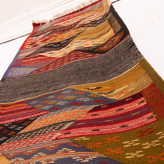 Moroccan Corridor Rug - Handwoven Berber Runner - Patchwork Geometric Style