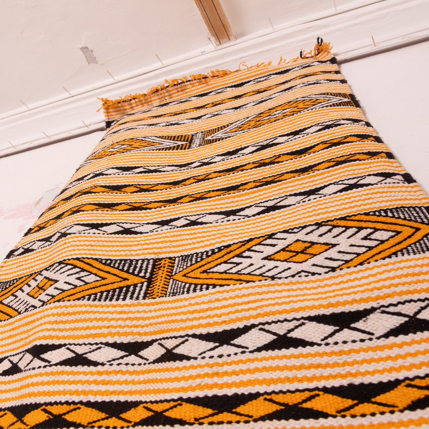 Moroccan Corridor Rug - Handwoven Azilal Runner - Bold Tribal Geometry
