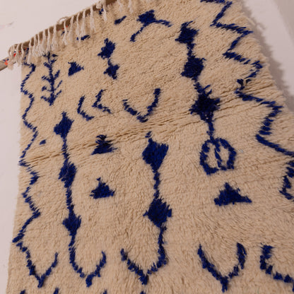 Blue Patterned Moroccan Azilal Rug - Handwoven Wool & Cotton Berber Wall Decor - Small Tribal Carpet
