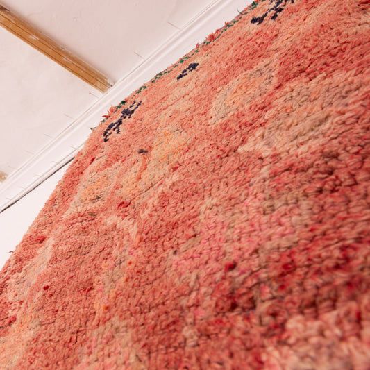 Vintage Moroccan Handwoven Runner Rug - Red with Geometric & Human Symbol Patterns - Wool & Cotton - 80% Wool 20% Cotton