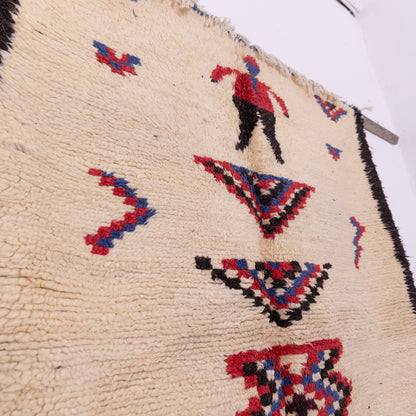 Vintage Azilal Moroccan Rug with Tribal Human Figure - Handwoven Wool Berber Carpet – Boho Folk Art Wall Hanging