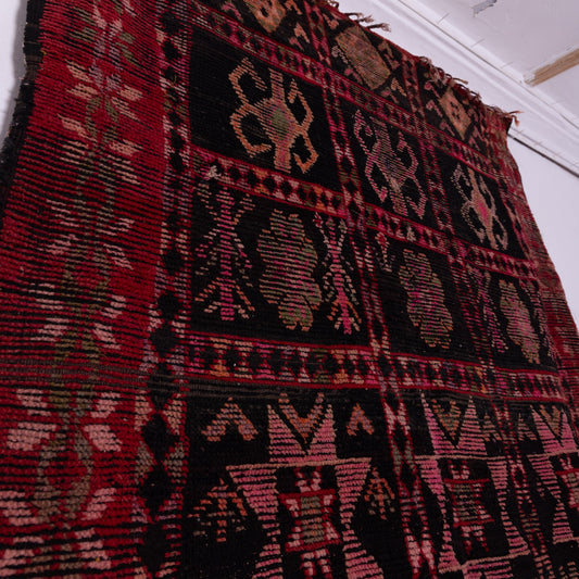 Vintage Moroccan Zemmour Rug – Handwoven Berber Wool Carpet – Black & Red Geometric Tribal Rug